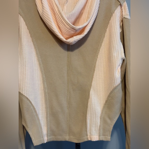 Pol‎ Women’s Zip Up Waffle Hoodie Cropped med tan and pink - Picture 6 of 7